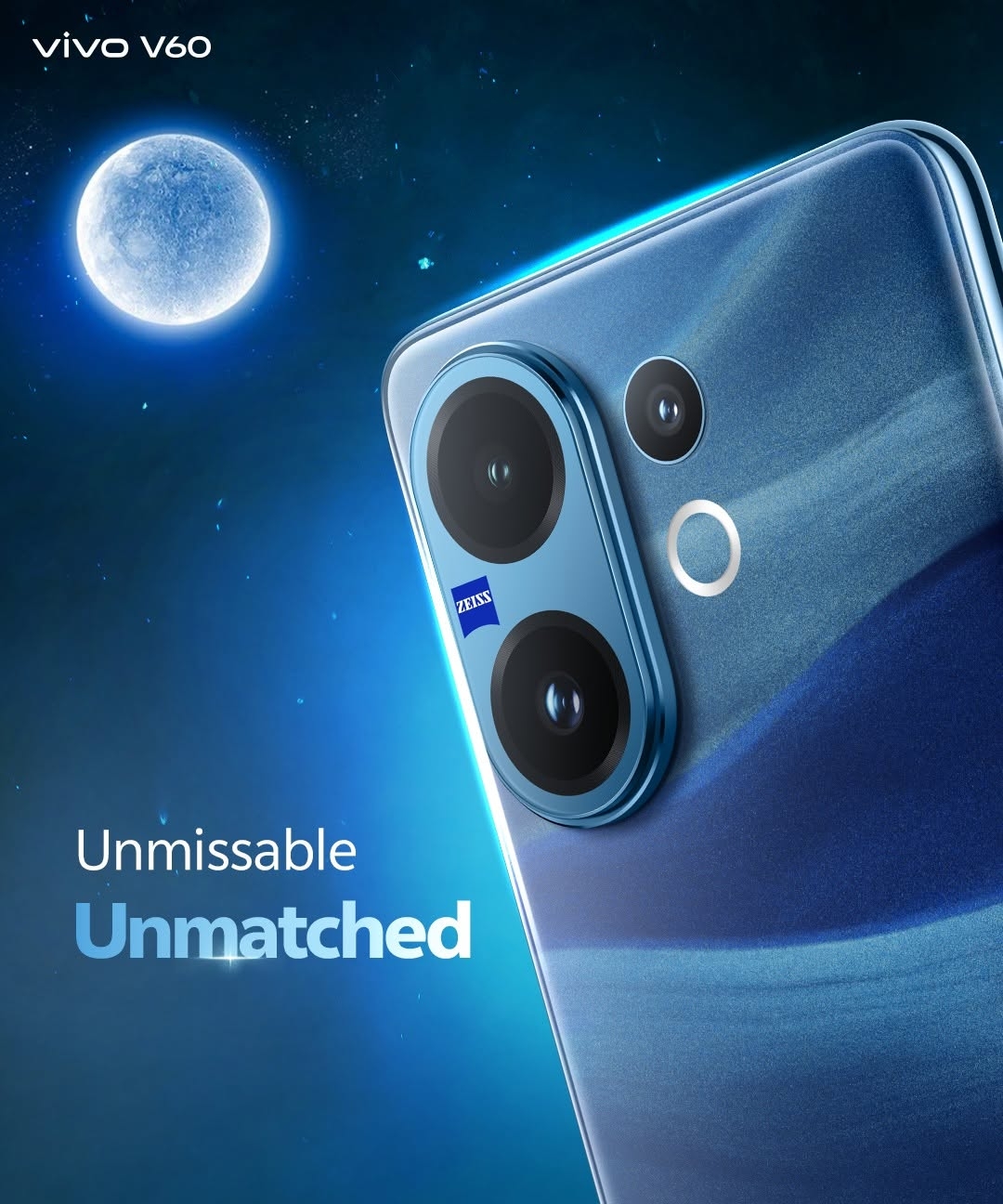 Vivo V60 5G smartphone in multiple color variants showing rear triple-camera layout and sleek design