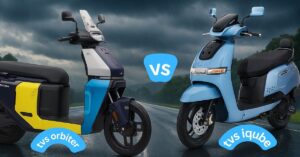 TVS iQube vs TVS Orbiter 2025 electric scooter comparison with range, battery and smart features