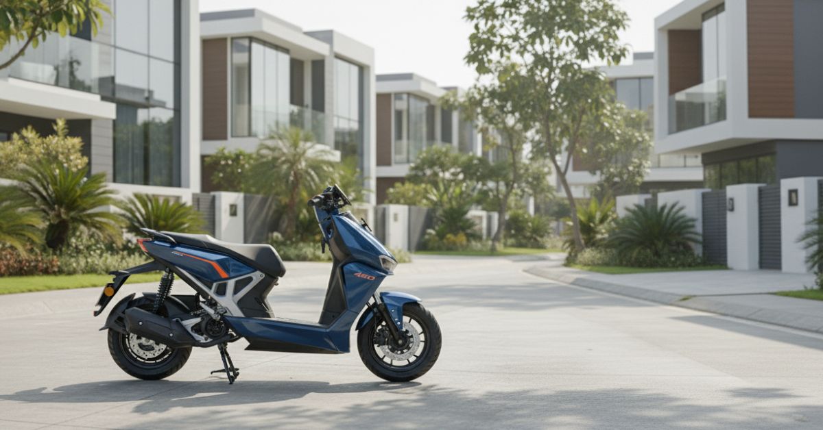 Ather 450 Apex gst rate का साइड व्यू, स्टाइलिश डिज़ाइन और एलॉय व्हील्स के साथ