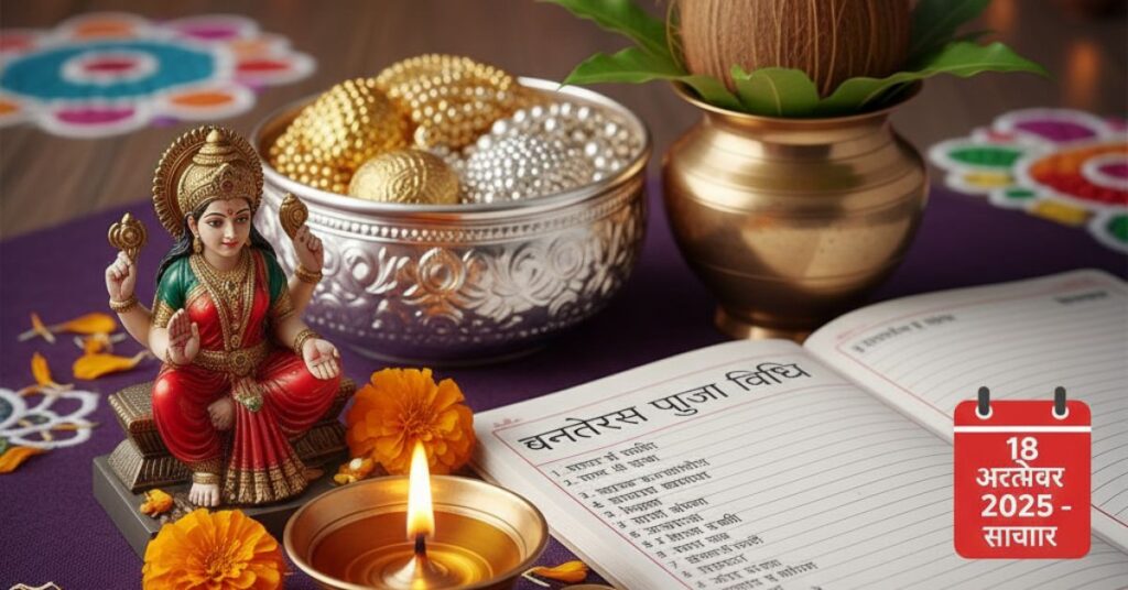 Dhanteras 2025 Kab Hai Date: 18 अक्टूबर को है धनतेरस। जानिए दिवाली की सही तारीख, लक्ष्मी पूजा का शुभ मुहूर्त और धन्वंतरि पूजा की सरल विधि।